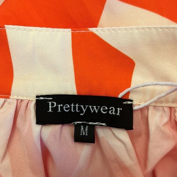 Prettywear orange white long sleeve button front henley collar blouse Size M New - Picture 3 of 9